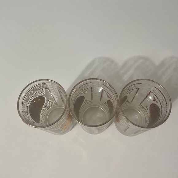 Set of 3 VTG Mid-Century Hazel Atlas Frosted Aztec Gold Medallion Highball Glass - Picture 6 of 7
